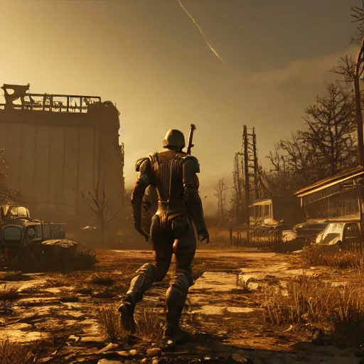 Prompt: screenshot of fallout 5, ultra realistic!!!, golden hour, sharp focus