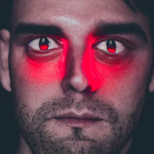 Image similar to a man with red glowing eyes