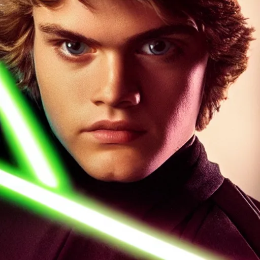 Prompt: anakin skywalker with green lightsaber, detailed photo, portrait, sharp.