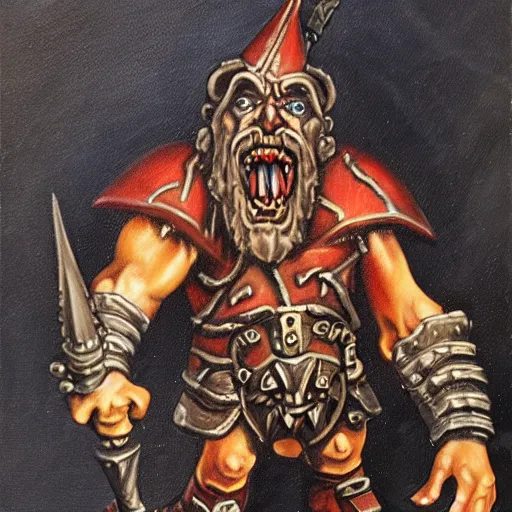 Image similar to chaos dwarf smith in the style of warhammer fantasy : : head and torso oil painting