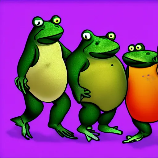 Image similar to 3 fat obese frogs playing in a band, high-definition photograph