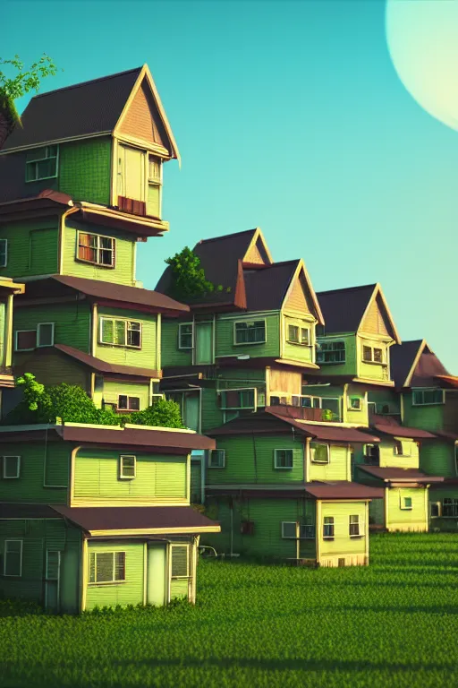 Image similar to stacked houses, solarpunk, studio ghibli, octane render, 4 k