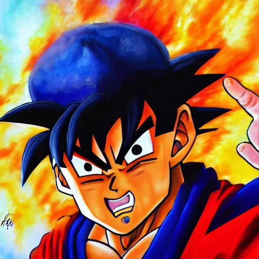 Image similar to an oil painting of a goku wearing a hip - hop rap hat drawn by frank frazetta, hd, hdr, ue 5, ue 6, unreal engine 5, 3 d, cinematic 4 k wallpaper, 8 k, ultra detailed, high resolution, artstation, award - winning pencil drawing