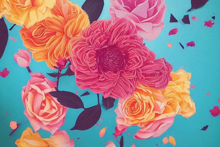 Image similar to flower art by Sachin Teng, beautiful lush colors