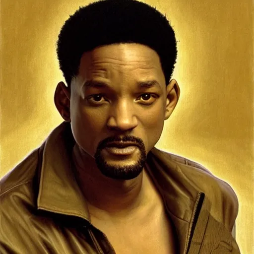 Image similar to Painting of Will Smith as Neo in The Matrix. Art by william adolphe bouguereau. During golden hour. Extremely detailed. Beautiful. 4K. Award winning.