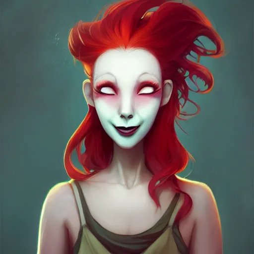 Image similar to a portrait of a cinematic still of the happy mask salesman with red hair, art by lois van baarle and loish and ross tran and rossdraws and sam yang and samdoesarts and artgerm and saruei and disney, digital art, highly detailed, intricate, sharp focus, trending on artstation hq, deviantart, unreal engine 5, 4 k uhd image