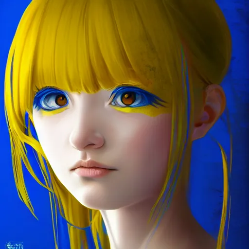Image similar to a portrait of anime ukrainian blue and yellow girl, concept art, trending on artstation, highly detailed, intricate, sharp focus, digital art, 8 k