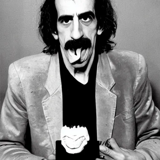 Image similar to portrait of Frank Zappa eats a frank at Zappa club