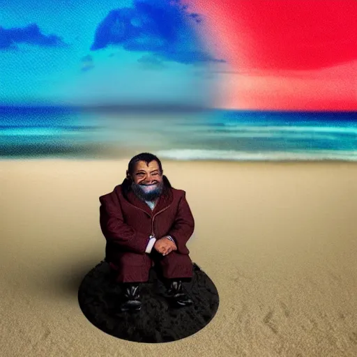 Prompt: dwarf Barak Obama on the beach, artistic, 8k, dramatic lighting