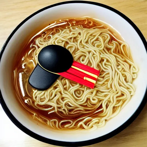 Image similar to wise old fly with a white beard eats ramen with chopsticks