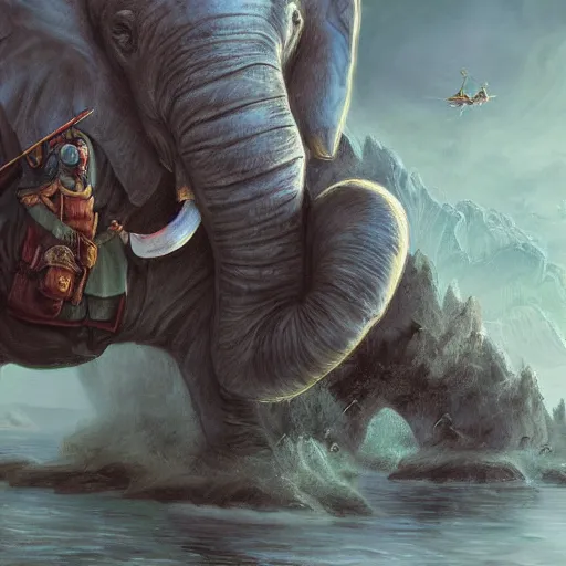 Image similar to dnd loxodon carrying paintings, fantasy, dnd, detailed, digital art, 8 k