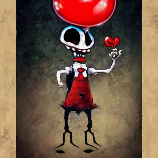 Image similar to grunge painting of spongebob with a wide smile and a red balloon by chris leib, loony toons style, pennywise style, corpse bride style, horror theme, detailed, elegant, intricate