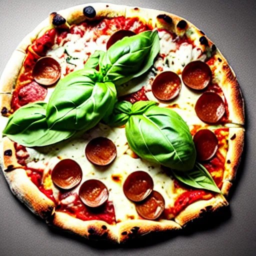 Prompt: the word'pizza'made out of basil