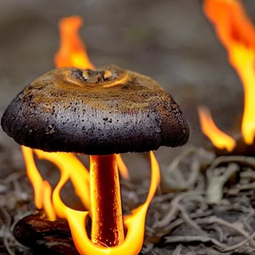 Image similar to a mushroom made out of fire, melting, dripping, gooey, swirling flames