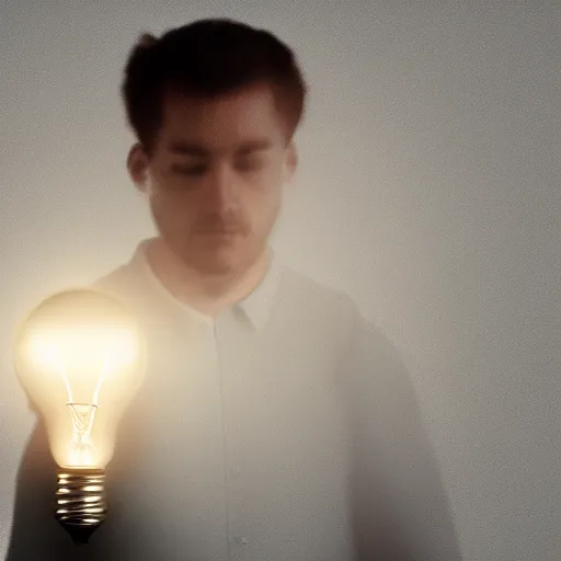 Image similar to man with a lightbulb for a head, volumetric lighting