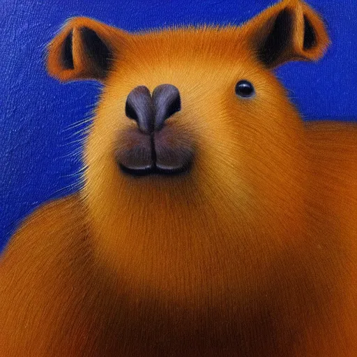 Prompt: a portrait of a capybara who is a hacker, oil painting