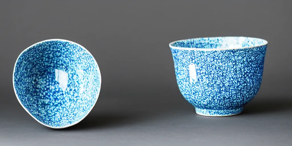 Image similar to blue speckled fukuoka bowl, studio lighting