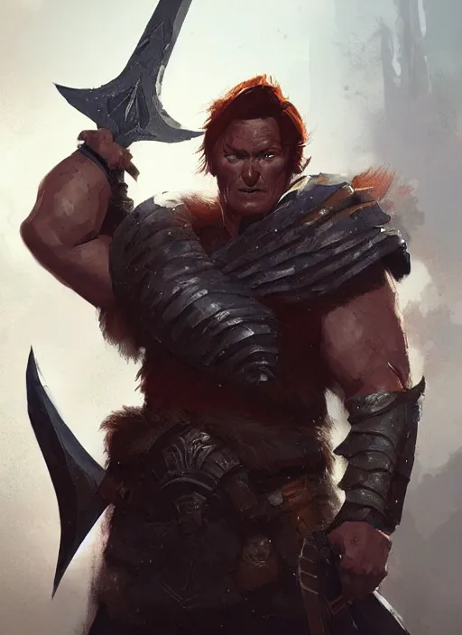 Image similar to illustration of conan o'brien as a dnd paladin with big muscles, by greg rutkowski artstation