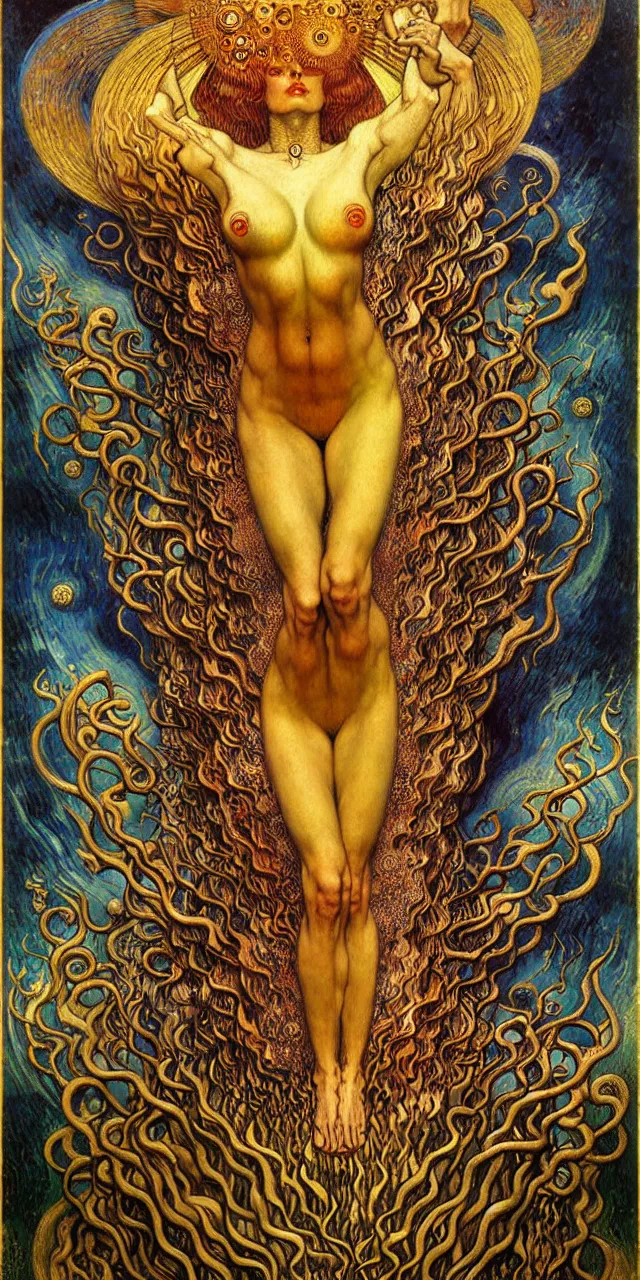 Image similar to Divine Chaos Engine by Karol Bak, Jean Delville, William Blake, Gustav Klimt, and Vincent Van Gogh, symbolist, visionary