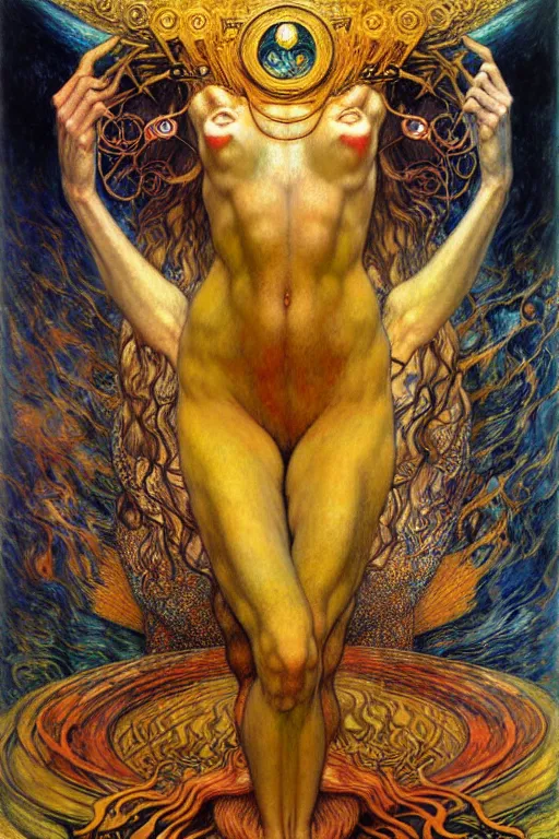 Image similar to Divine Chaos Engine by Karol Bak, Jean Delville, William Blake, Gustav Klimt, and Vincent Van Gogh, symbolist, visionary