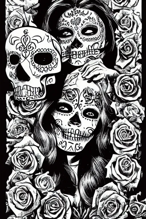 Image similar to Illustration of a sugar skull day of the dead girl, art by Al Feldstein