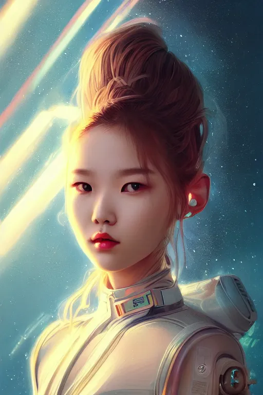 Image similar to portrait futuristic airforce korean Lalisa Manobal, inside future fighter, sci-fi, fantasy, intricate, very very beautiful, elegant, human anatomy, neon light, highly detailed, digital painting, artstation, concept art, smooth, sharp focus, illustration, art by tian zi and WLOP and alphonse mucha