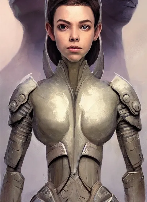 Image similar to a professional painting of a beautiful young female alien, clothed in ethereal armor, olive skin, long dark hair, beautiful bone structure, symmetrical facial features, intricate, elegant, digital painting, concept art, smooth, sharp focus, illustration, from Valerian and the City of a Thousand Planets, by Ruan Jia and Mandy Jurgens and Artgerm and William-Adolphe Bouguerea