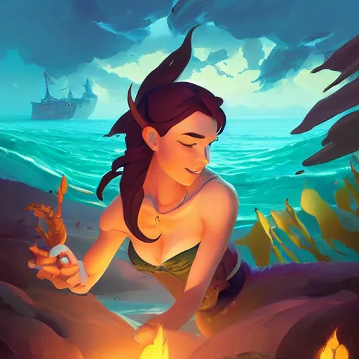 Image similar to painting mermaid treasure on sea of thieves game avatar hero smooth face median photoshop filter cutout vector, behance hd by jesper ejsing, by rhads, makoto shinkai and lois van baarle, ilya kuvshinov, rossdraws global illumination