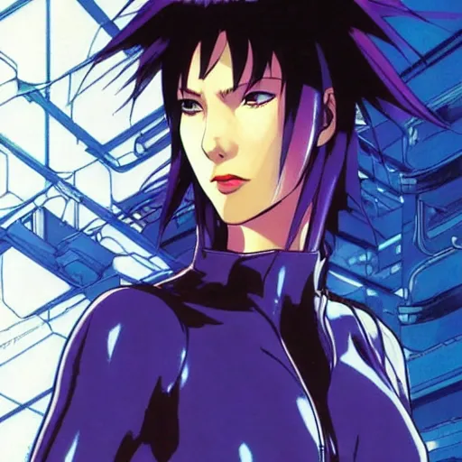 Image similar to Ghost in the Shell, GitS, perfect face Kusanagi Motoko, style by Masamune Shirow