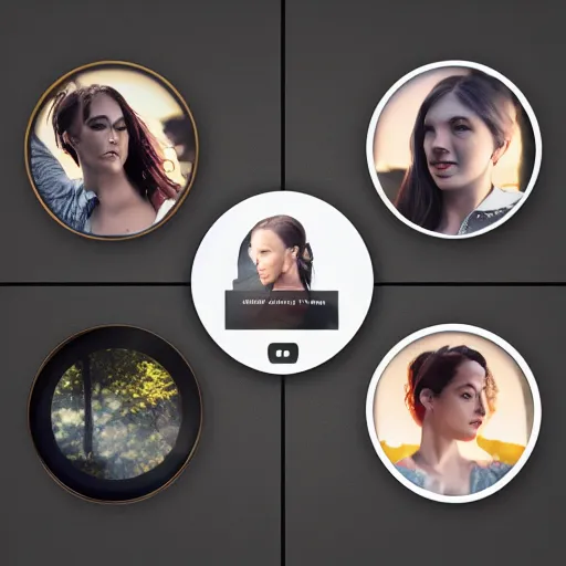 Prompt: high quality app UI: 5 circular photos arranged on a grid. octane render, figma