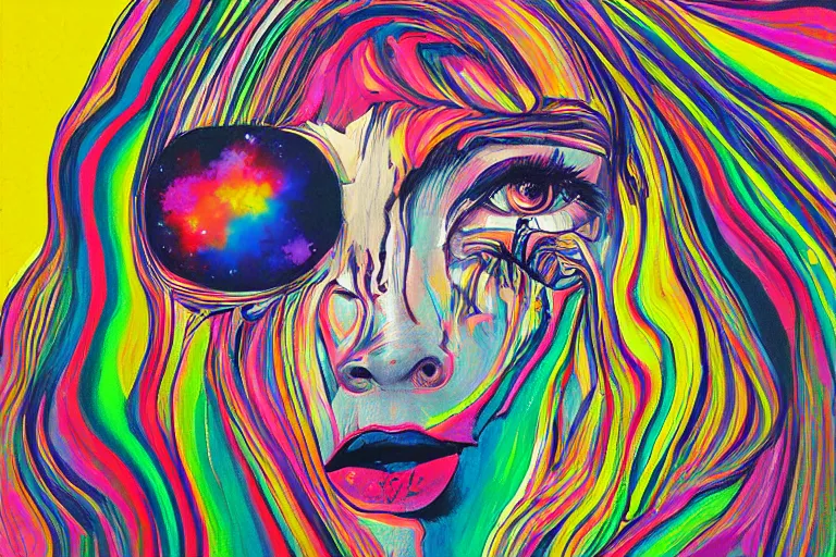 Prompt: an eye with stars and clouds, a pop art painting by martine johanna, behance contest winner, psychedelic art,