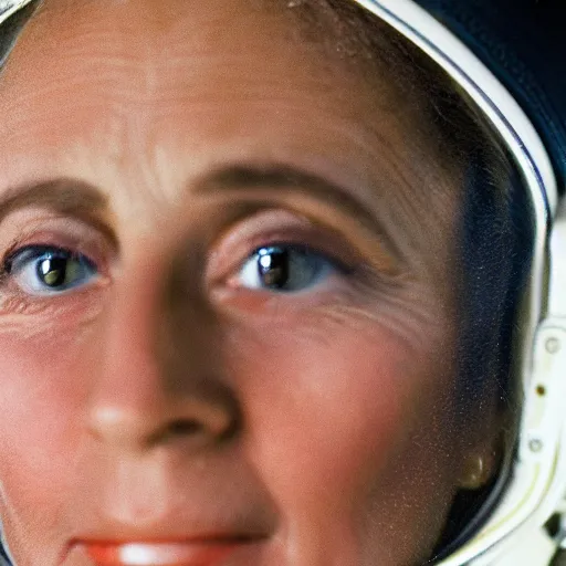 Image similar to closeup portrait of the first woman on the moon, astronaut, by Steve McCurry and David Lazar, natural light, detailed face, CANON Eos C300, ƒ1.8, 35mm, 8K, medium-format print