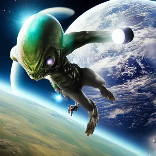 Image similar to Giant alien in space eating Earth