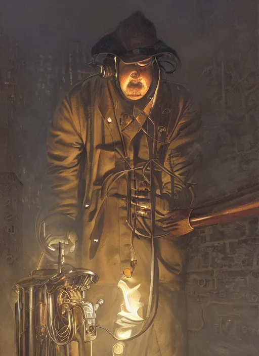 Image similar to A telemarketer made from fire and thick steam, torch shadows, foggy night, intricate, elegant, highly detailed, donato giancola, Joseph Christian Leyendecker, WLOP, Boris Vallejo, Artgerm