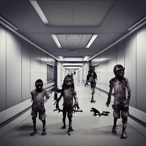 Image similar to “ zombie childs in a futuristic hospital ”