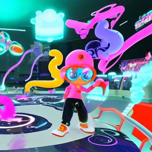 Image similar to Splatoon except it’s themed like Tron