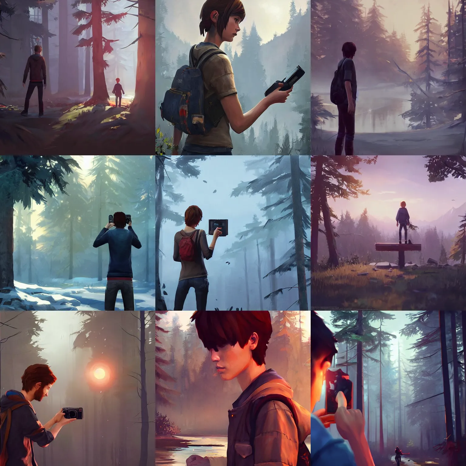 Prompt: max taking a picture, style game square enix life is strange remake, trending on artstation, painted by greg rutkowski, render with game the last of us parte ii details