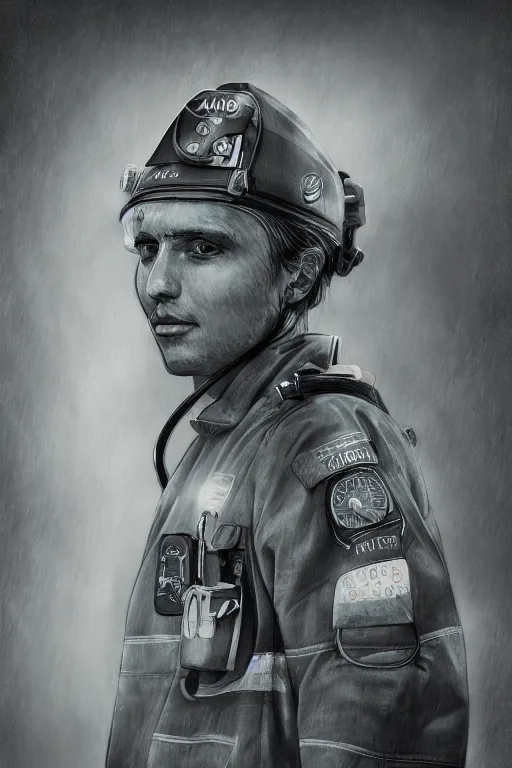 Image similar to paramedic, standing by ambulance, highly detailed, digital art, sharp focus, trending on art station