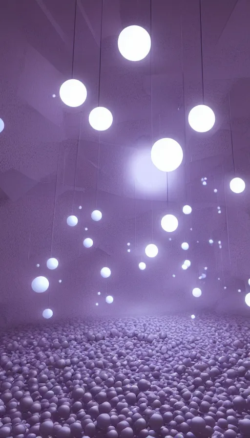 Image similar to a dystopian landscape made of fluffy neon balls, Octane Render, cinematic