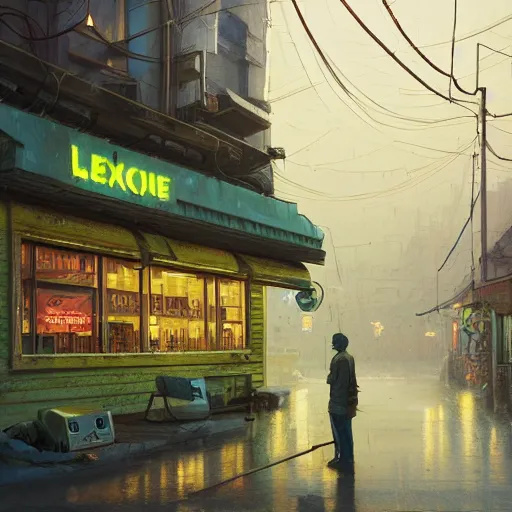 movie scene of a wooden decorated liquor store, a very Stable