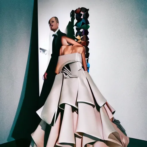 Image similar to gown made of 🪲 !! studio photo, street style, high fashion, backlit, Alexander mcqueen, Vivienne Westwood, Oscar De la Renta, Dior, magazine photo shoot, fantasy lut,