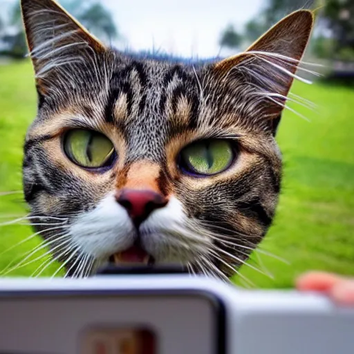 Prompt: cat taking the last selfie on earth