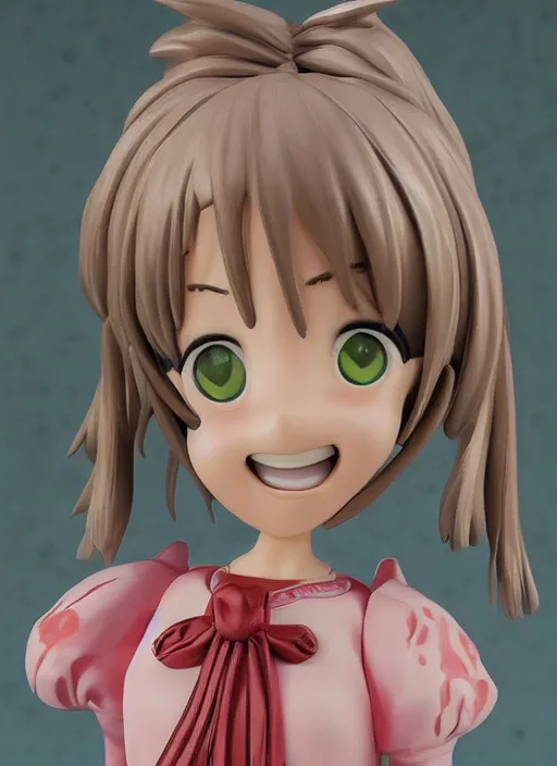 Image similar to a hyperrealistic oil painting of a kawaii anime girl figurine caricature with a big dumb grin featured on wallace and gromit by studio ghibli