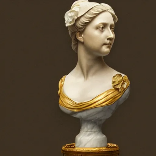 Prompt: beautiful lifelike award winning marble statue bust of queen victoria trending on art station artgerm greg rutkowski alphonse mucha museum quality cinematic atmospheric