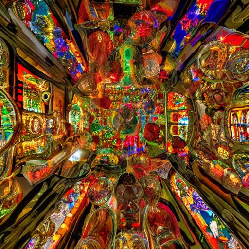 Image similar to ( ( ( ( schizophrenia ) ) ) ) in a bottle, surrounded by light beings, laughing, worried looks in their eyes : : maximalist, intricate highly detailed photograph : : 3 5 mm wide - angle shot