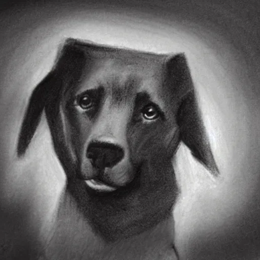 Prompt: expressive charcoal sketch of a dog playing fetch