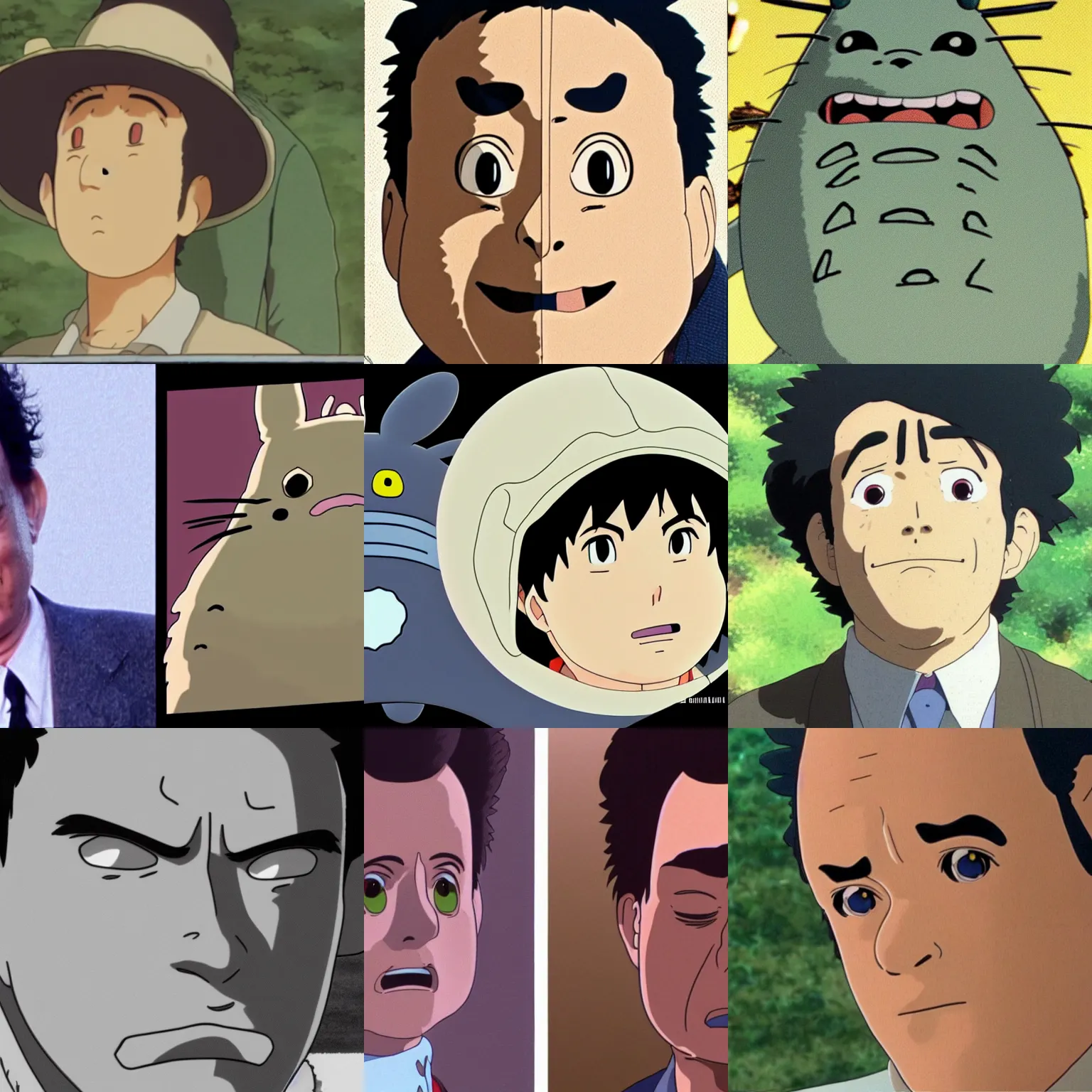 Prompt: tom hanks anime human character in totoro, close up face , by ghibli studio