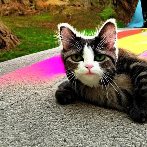 Image similar to kitty tripping on acid