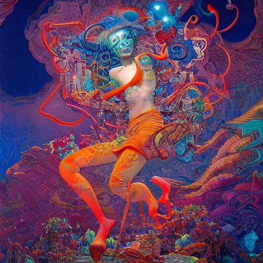 Image similar to art by james jean, moebius, lisa frank, alex grey, justin gerard, john berkey, beksinski, antoni gaudi