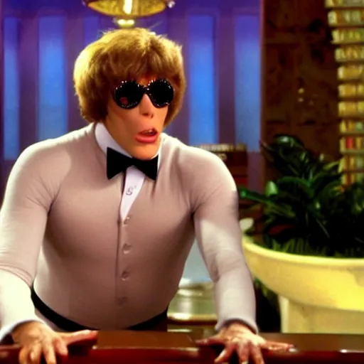 Image similar to Live Action Still of Jerma985 in Austin Powers, real life, hyperrealistic, ultra realistic, realistic, highly detailed, epic, HD quality, 8k resolution, body and headshot, film still